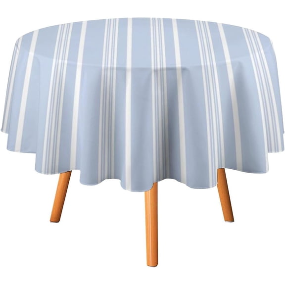 Round Tablecloth Stripe Pattern Blue White Table Cover Washable Table Cloths for Kitchen Dinning Party Tabletop Modern Decoration, 60inch