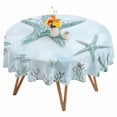 thumbnail image 1 of Round Tablecloth Summer Ocean Waterproof Oil Proof Polyester Table Cloth Cover Decor for Home Dining Outdoor,Patio,Parties, 60" Dia. Coastal Starfish Shell Coral Turquoise, 1 of 9