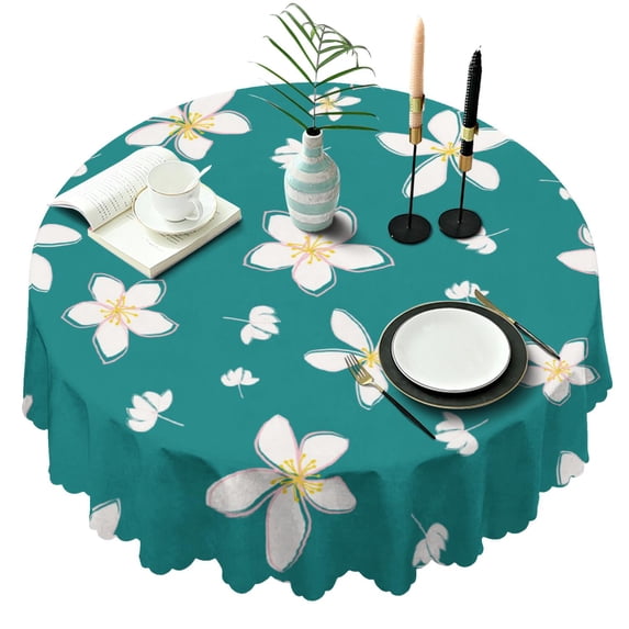 Round Tablecloth Table Style Cover 60 Inch Polyester Waterproof Stain Wrinkle Free flower Design