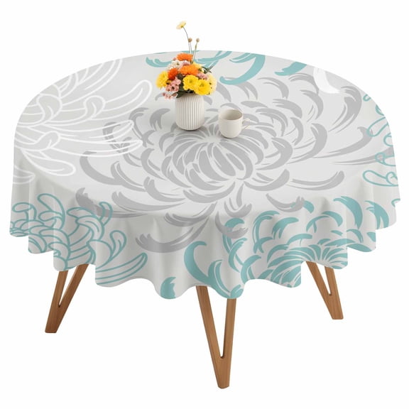 Round Tablecloth Teal Turquoise Gray Floral Waterproof Oil Proof Polyester Table Cloth Cover Decor for Home Dining Outdoor,Patio,Parties, 60" Dia. Abstract Flowers