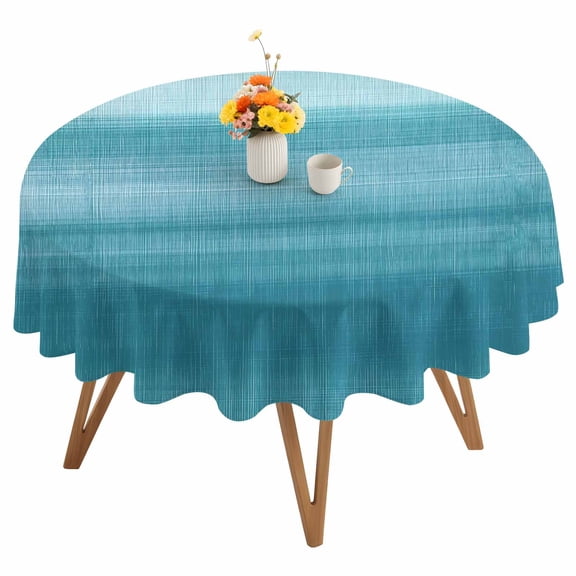 Round Tablecloth Teal White Waterproof Oil Proof Polyester Table Cloth Cover Decor for Home Dining Outdoor,Patio,Parties, 54" Dia. Abstract Brush Stroke