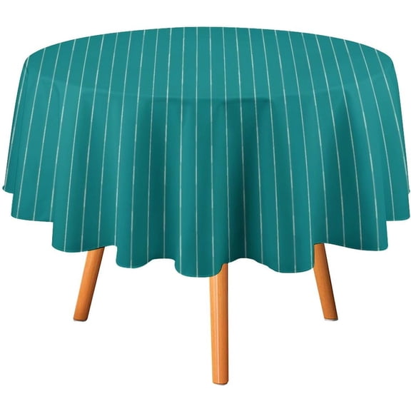 Round Tablecloth Teal and White Stripe Table Cover Washable Table Cloths for Kitchen Dinning Party Tabletop Modern Decoration, 60inch