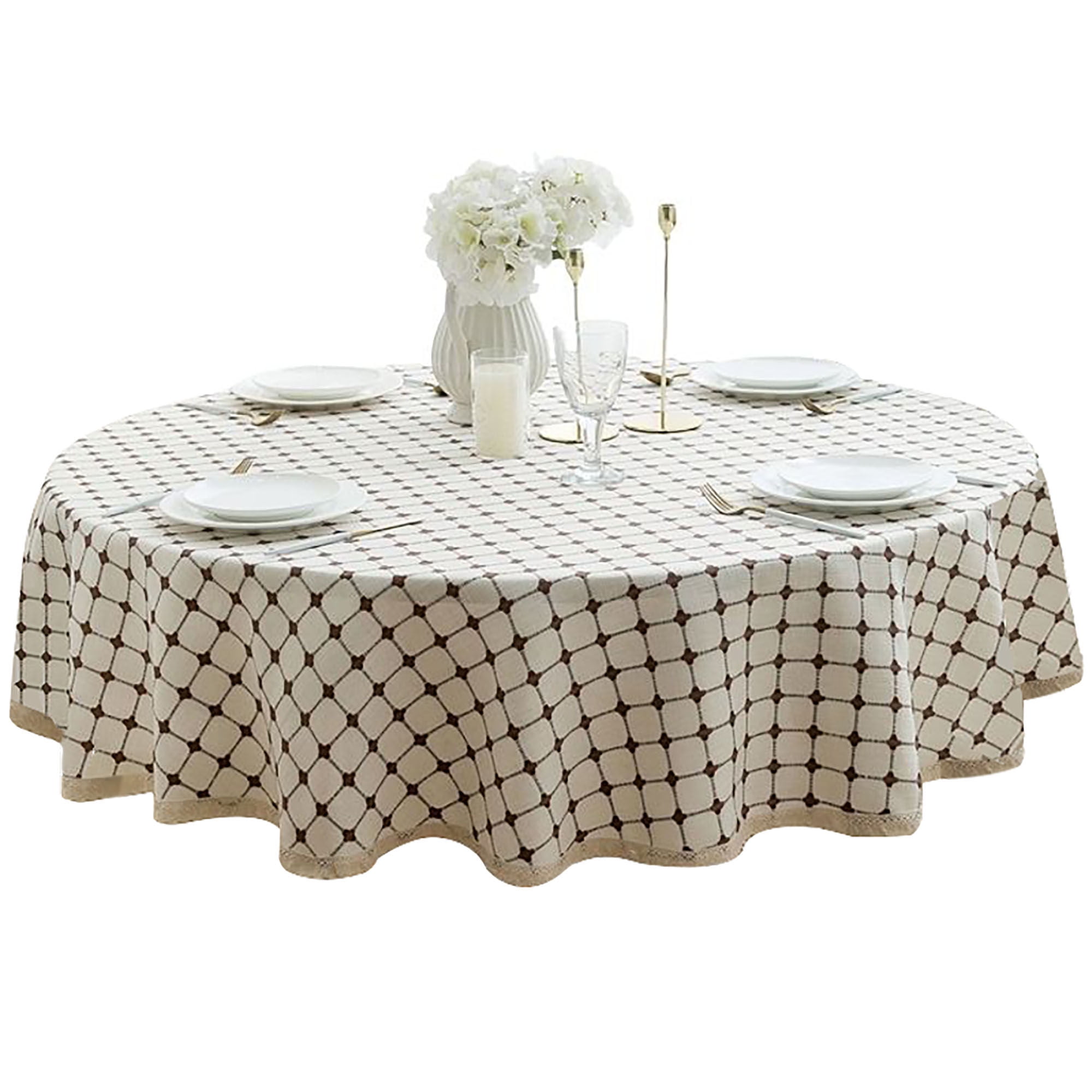 Round Tablecloth,Thicken Plaid Tablecloth With Lace,cotton Linen Blend ...