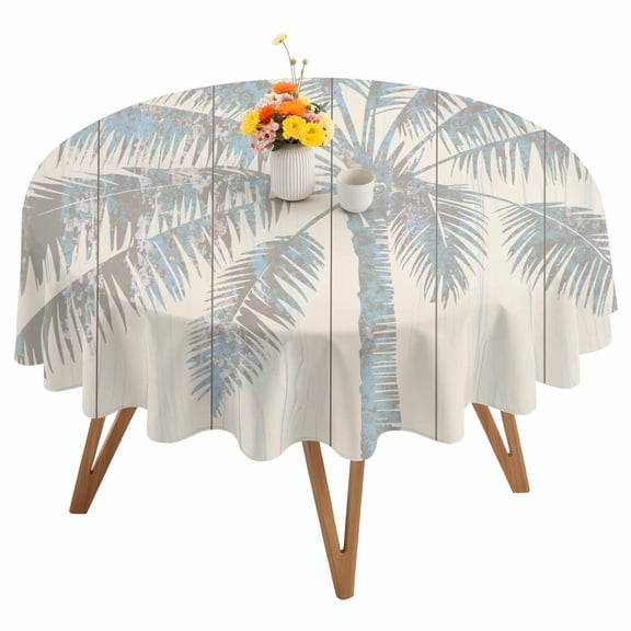 Round Tablecloth Tropical Palm Trees Waterproof Oil Proof Polyester Table Cloth Cover Decor for Home Dining Outdoor,Patio,Parties, 60" Dia. Beige Retro Rustic Wood Textured