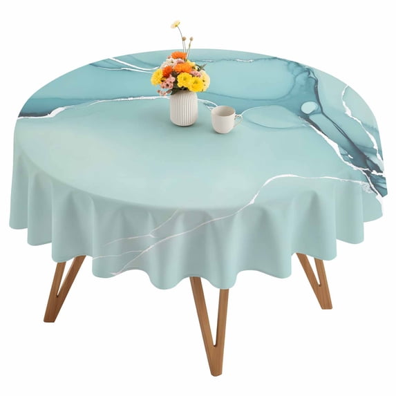 Round Tablecloth Turquoise Marble Texture Waterproof Oil Proof Polyester Table Cloth Cover Decor for Home Dining Outdoor,Patio,Parties, 54" Dia. Modern Abstract Watercolor Art