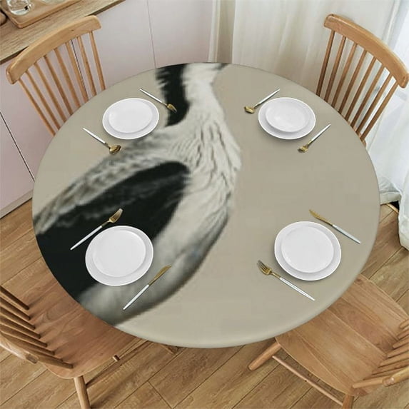 Round Tablecloth Two Japanese Cranes Flying Traditional Painting Printed Picnic Table Cloth,Round Fitted Tablecloth