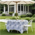 thumbnail image 1 of Round Tablecloth with Umbrella Hole and Zipper, Spill Proof Wrinkle Free Table Cloth, Washable Polyester Patio Table Cover for Picnic BBQS(Blue and White,60 x 60 Inch), 1 of 7