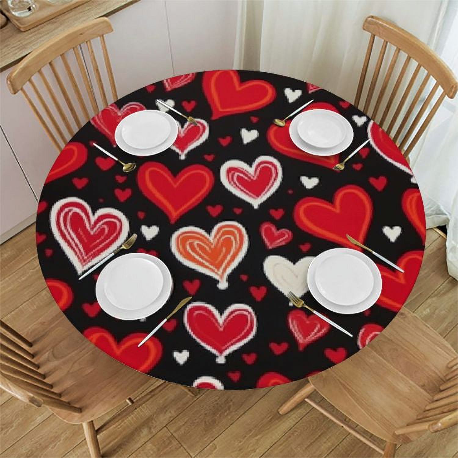 Round Tablecloth Valentine's Day Love Heart Fitted Table Cover