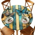 thumbnail image 1 of Round Tablecloth Vintage Elastic Edge Fitted Butterfly Sunflower Rose Striped Plastic Table Cover,Waterproof Oil Proof for Dinner,Outdoor, Picnic, 55"- 60" DIA Tables Yellow Blue, 1 of 9
