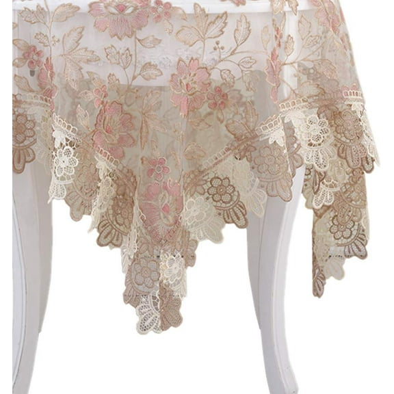 Round Tablecloth,Vintage Tablecloth with Exquisite Lace Fabric,Elegant Romantic Wedding Table Cloths for Reception,Boho Wedding Decor,Summer Decor,for Dining Room,Wedding,Party,Banquet(Round,60 inch)