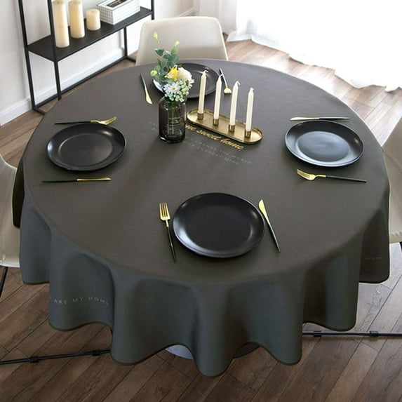Round Tablecloth Washable Anti-scalding Waterproof Cotton And Linen Table Cover-diameter:120cm(47inch)-black
