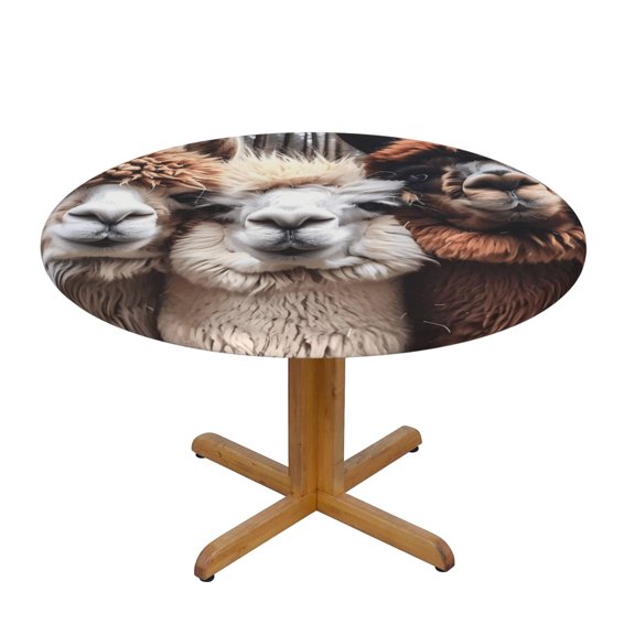 Round Tablecloth Water Repellent Oil Proof Easy Clean Elastic Edge Fit Round Tables For Home Restaurant Hotel Use 35in Cute Llamas Alpacas (2)