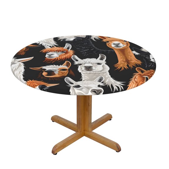 Round Tablecloth Water Repellent Oil Proof Easy Clean Elastic Edge Fit Round Tables For Home Restaurant Hotel Use 35in Funny Llamas Alpacas (1)