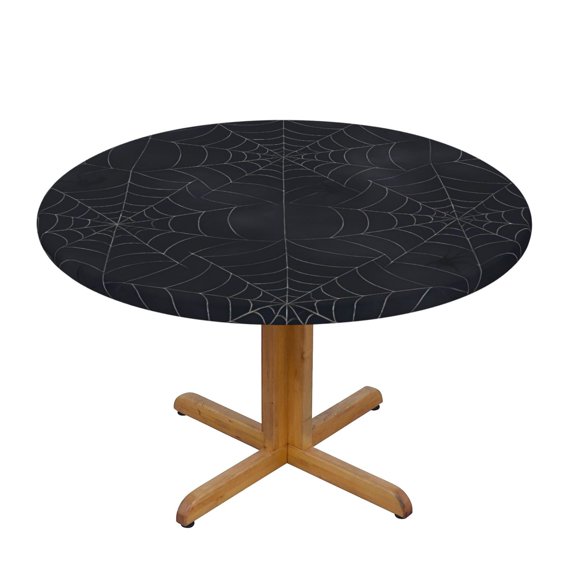 Round Tablecloth Water Repellent Oil Proof Easy Clean Elastic Edge Fit Round Tables For Home Restaurant Hotel Use 35in Spider Web Halloween Pattern