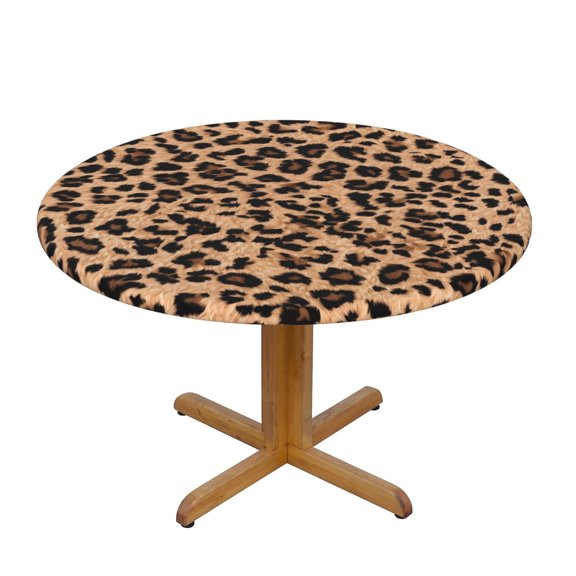 Round Tablecloth Water Repellent Oil Proof Easy Clean Elastic Edge Fit Round Tables For Home Restaurant Hotel Use 39in Animal Leopard Pattern (2)