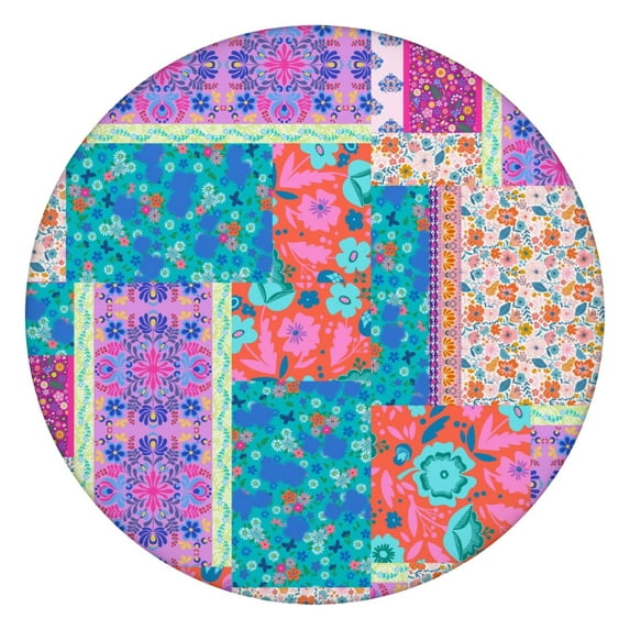 Round Tablecloth Waterproof Boho Oxford Fabric Fitted Table Cloth for 36-44" Round Tables, Dining Kitchen Use