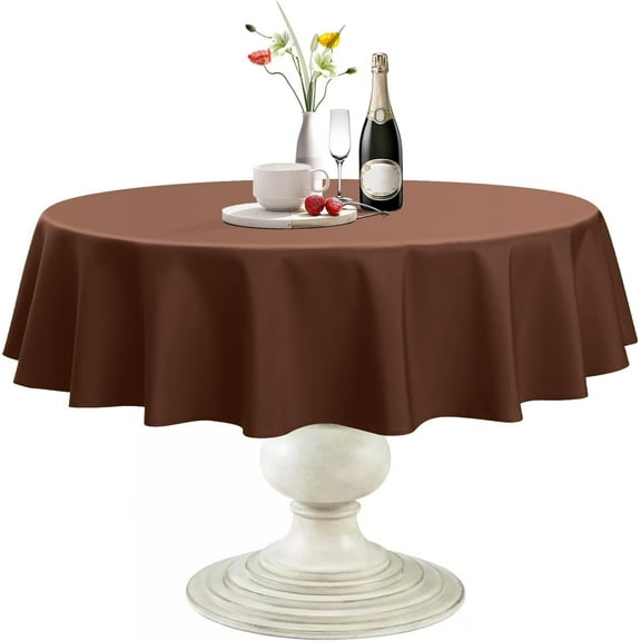 Round Tablecloth, Waterproof & Stain Resistant Table Cloth Wrinkle Free Fabric Washable 210GSM Polyester Table Cover for Spring/Party/Outdoor - 60 inch,White