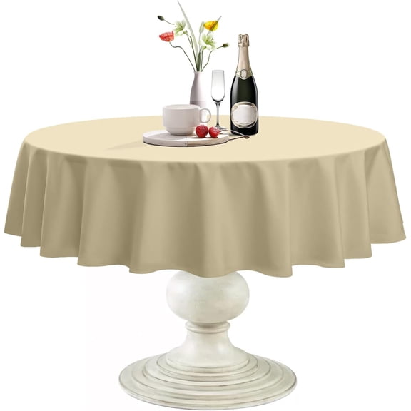 Round Tablecloth, Waterproof & Stain Resistant Table Cloth Wrinkle Free Fabric Washable 210GSM Polyester Table Cover for Spring/Party/Outdoor - 60 inch,White