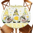 thumbnail image 1 of Round Tablecloth Welcome Farmhouse Fresh Lemon Gnomes Elastic Edge Fitted Spring Summer Yellow Check Plastic Table Cover,Waterproof Oil Proof for Dinner,Outdoor, Picnic, 55"- 60" DIA Tables, 1 of 9