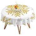 thumbnail image 1 of Round Tablecloth White Christmas Waterproof Oil Proof Polyester Table Cloth Cover Decor for Home Dining Outdoor,Patio,Parties, 60" Dia. Abstract Snowflake Pattern Gold Silver, 1 of 9