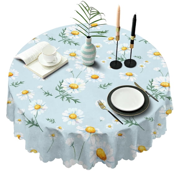 Round Tablecloth Wrinkle Free 60 Inch Daisy Table Cover Kitchen Dining