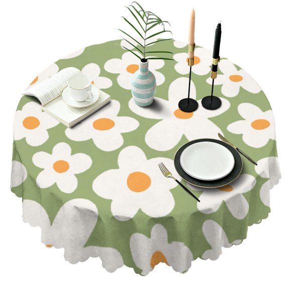 Round Tablecloth Wrinkle Free 60 Inch Daisy Table Cover for Dining Kitchen Table