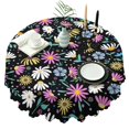 thumbnail image 1 of Round Tablecloth Wrinkle Free 60 Inch Floral Table Cover Daisy Pattern Kitchen Dining, 1 of 5