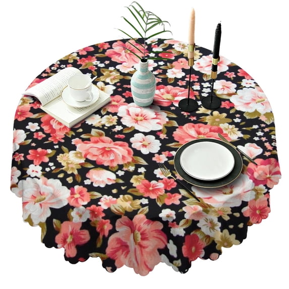 Round Tablecloth flower 60x60 Inch Round Spring Summer Table Cover for Party Picnic Dinner