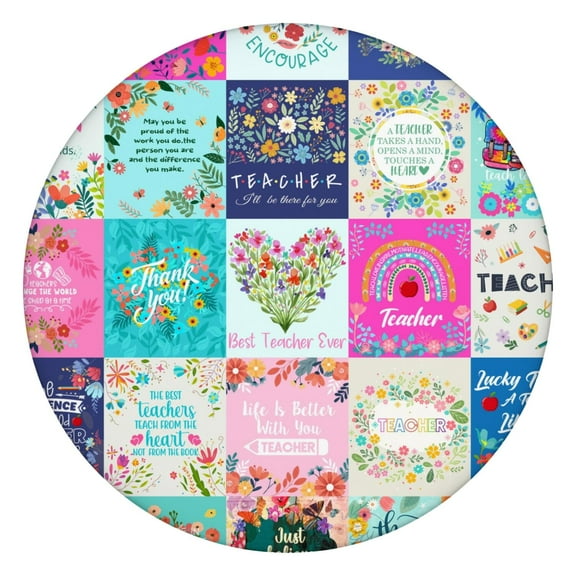 Round Tablecloth with Elastic Border and Full Floral Pattern, Reusable Water-Resistant Polyester Fabric, Fits 44-52 Inch Table