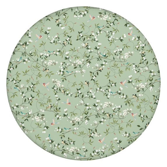 Round Tablecloth with Elastic Border and Vibrant Floral Print, Soft Water-Resistant Polyester Fabric, Fits 44-52 Inch Tables, Big Size