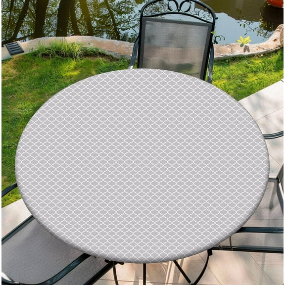Round Tablecloth with Elastic Edge, 36-60Inch Waterproof Table Cloth for Dinner, Outdoor, Picnic, 52inch, Lantern Pattern
