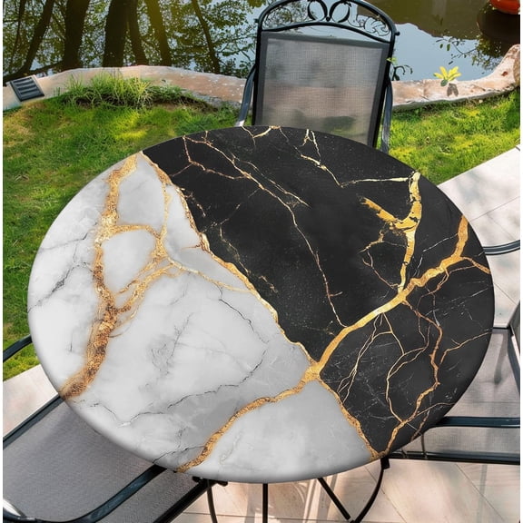 Round Tablecloth with Elastic Edge, 36-60Inch Waterproof Table Cloth for Dinner, Outdoor, Picnic, 52inch, Marble