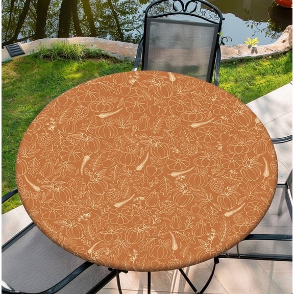 Round Tablecloth with Elastic Edge, 36-60Inch Waterproof Table Cloth for Dinner, Outdoor, Picnic, 52inch, Pumpkin