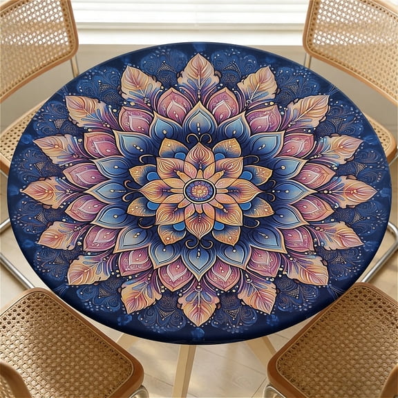 Round Tablecloth with Elastic Edge, 36-60Inch Waterproof Table Cloth for Dinner, Outdoor, Picnic