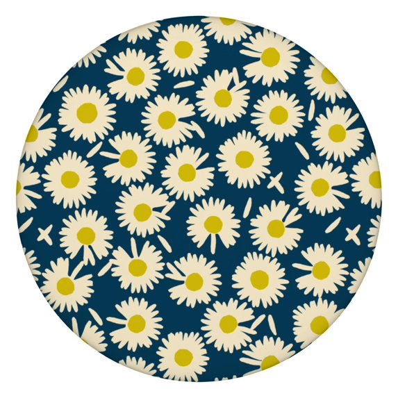 Round Tablecloth with Elastic Edge, Daisy Print for Kitchen or Patio Use, Water-Resistant Fabric, Fits 44-52 Inch