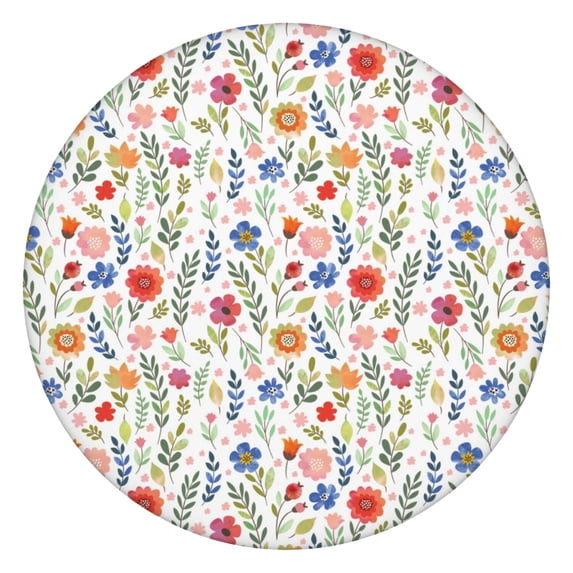 Round Tablecloth with Elastic Edge, Floral Print on Polyester Fabric, Reusable and Easy to Clean, Fits 44-52 Inch Table for Indoor or Outdoor Meals