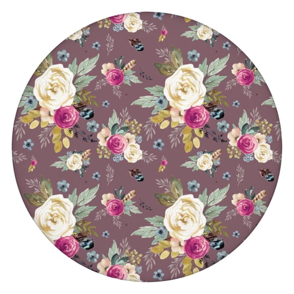 Round Tablecloth with Elastic Edge and Floral Pattern, Made of Polyester Fabric, Water-Resistant, Fits 44-52 Inch Tables for Everyday Use