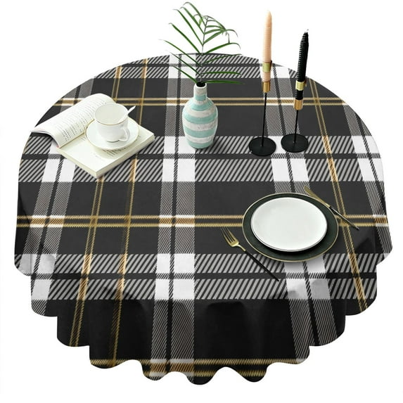 Round Tablecloths Buffalo Plaid Black and White Checkered Table Cloths 60x60inch Table Cover Washable Foldable and Durable Table Cloths Polyester Tablecloth for Dining Kitchen Parties Weddings
