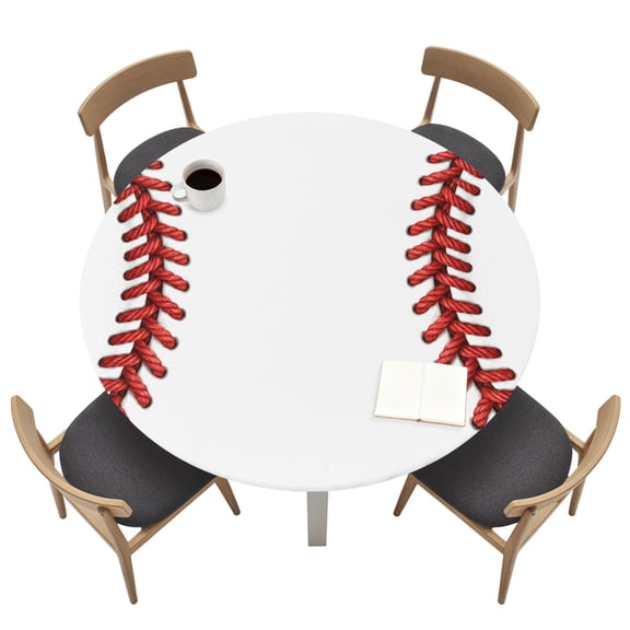 Round Tablecloths with Elastic Edged Baseball Stitches Texture Fitted Table Cloth Fits Tables up to 45"-54", Modern Minimalist Sport Theme Waterproof Table Cover for Indoor Outdoor Party