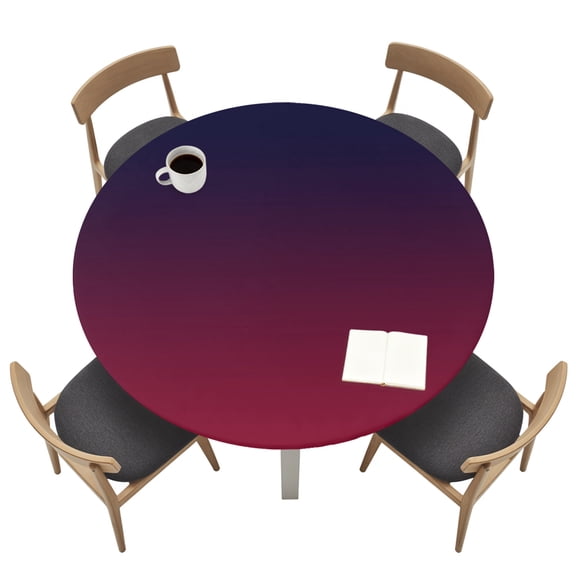Round Tablecloths with Elastic Edged Burgundy Red Gradient Ombre Fitted Table Cloth Fits Tables up to 45"-54", Dark Maroon Shadow Waterproof Table Cover for Indoor Outdoor Party