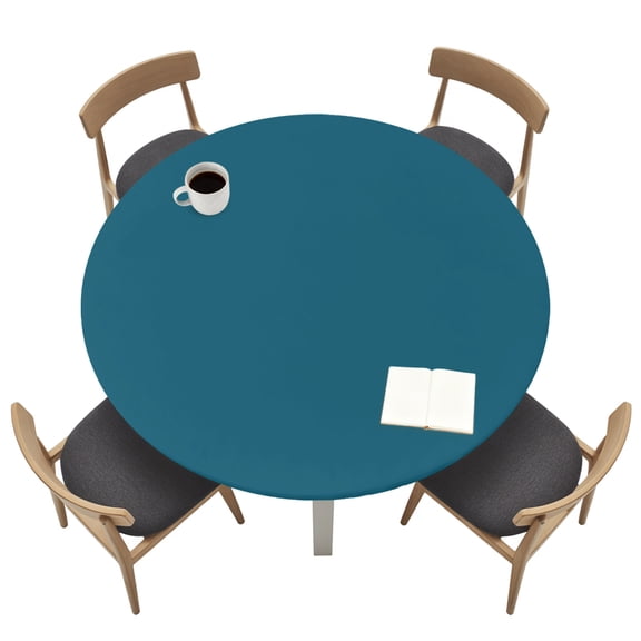 Round Tablecloths with Elastic Edged Dark Teal Fitted Table Cloth Fits Tables up to 36"-44", Solid Green Color Waterproof Table Cover for Indoor Outdoor Party