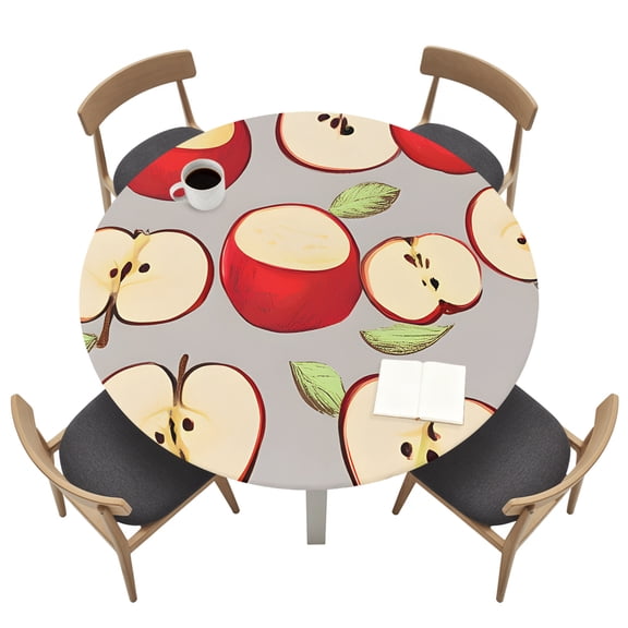 Round Tablecloths with Elastic Edged Watercolor Red Apples Fitted Table Cloth Fits Tables up to 36"-44", Country Fruits Waterproof Table Cover for Indoor Outdoor Party