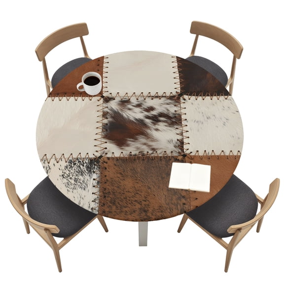 Round Tablecloths with Elastic Edged Western Cowboy Square Fitted Table Cloth Fits Tables up to 36"-44", Abstract Geometric Art Waterproof Table Cover for Indoor Outdoor Party