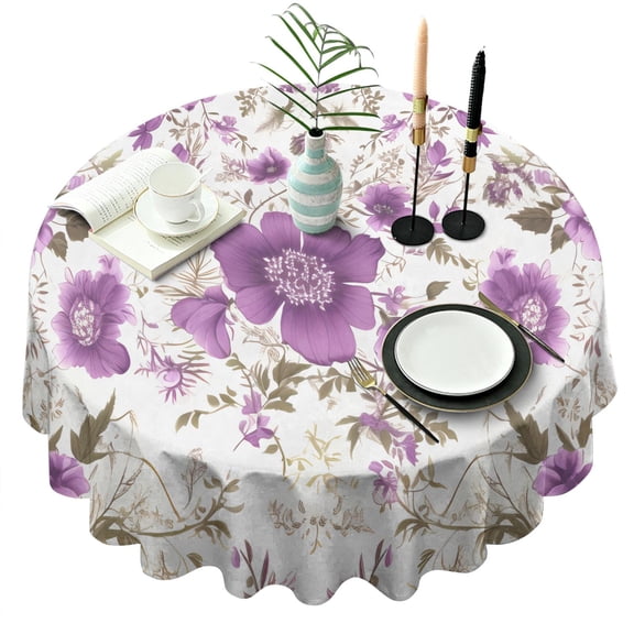 Round Tableclothes Purple Floral Wildflower Farmhouse Table Clothes 60x60inch Tablecloths Washable Foldable and Durable Table Cloth Polyester Tablecloth for Dining Kitchen Parties Weddings