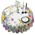 thumbnail image 1 of Round Tablecloths Yellow Purple Flower Table Cloth Water Resistant Fabric Stain-Resistant Wrinkle Free Soft Table Covers for Dining Kitchen Parties Heavy Weight Tabletop Cover 60x60 Inch, 1 of 6