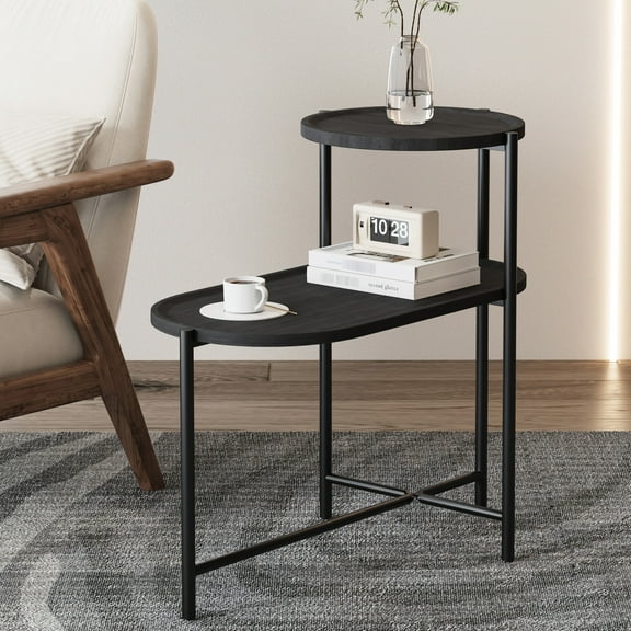 Round Tabletop and Oval Shelf - Storage for Snacks and Magazines - Indoor Use - Practical and Elegant