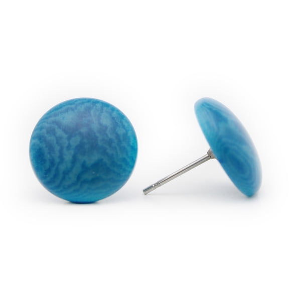 Round Tagua Stud Earrings Blue Handmade Fair Trade