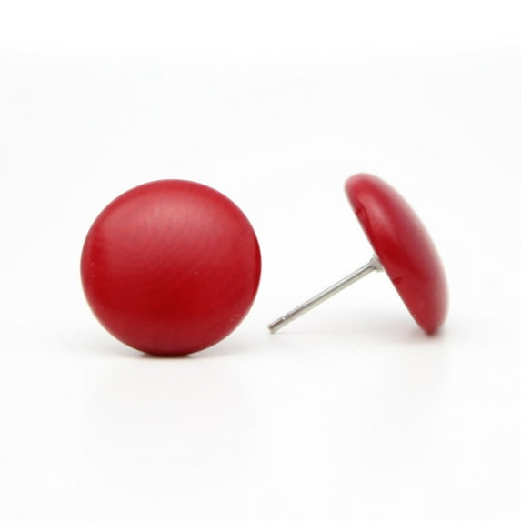 Round Tagua Stud Earrings Red Handmade Fair Trade