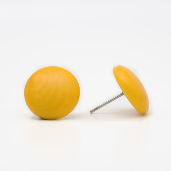 Round Tagua Stud Earrings Yellow Handmade Fair Trade