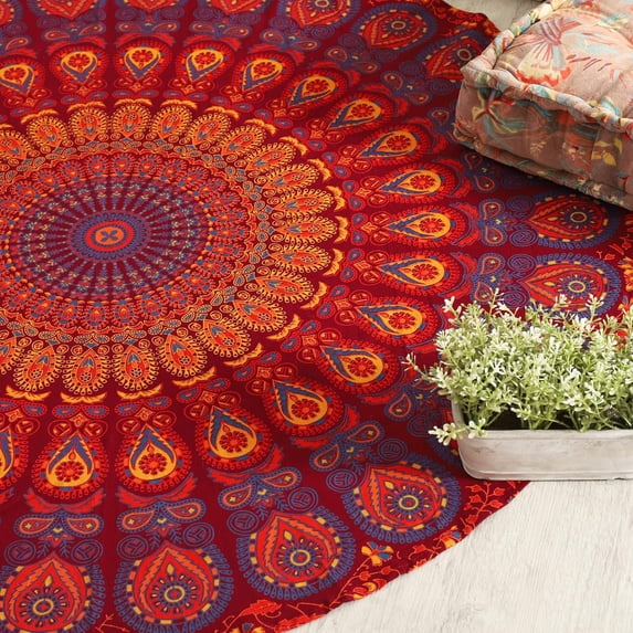 Round Tapestry Wall Hanging Ombre Hippie Mandala Bohemian Hippy Intricate Indian Tapestries Tablecloth 60 Inches